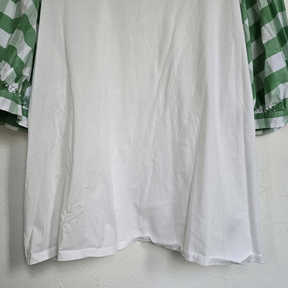 Who What Wear Green White Cotton Puff Elbow Sleeve T-Shirt Plus 3X - Picture 7 of 9